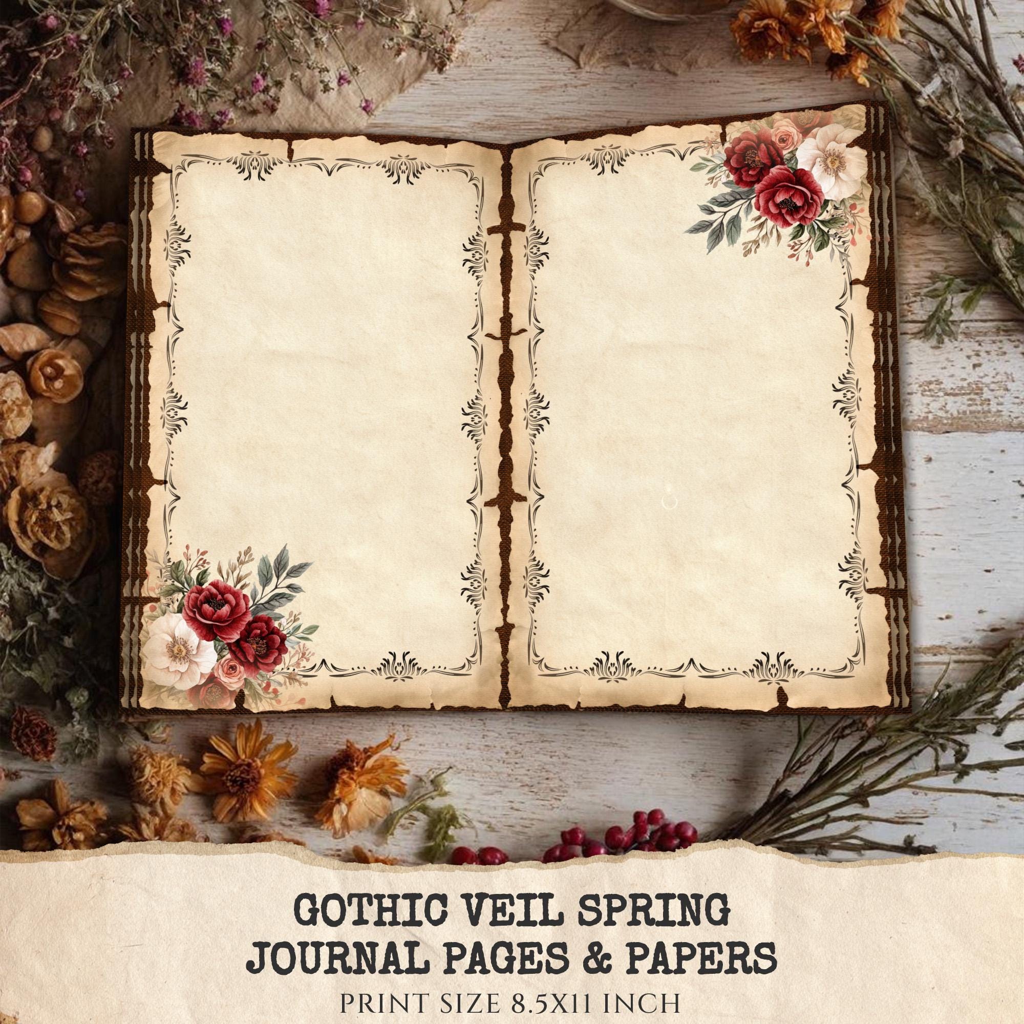 Gothic Veil Spring Junk Journal Pages – Romantic Haunted Floral ...