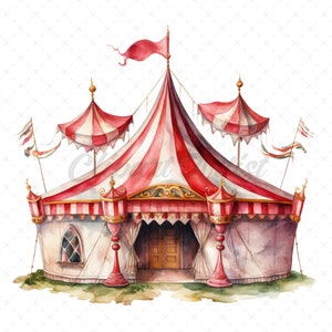 Watercolor Carnival Tent Clipart – Fantasy Circus Tents (digital ...