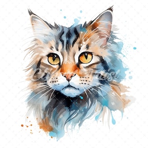 28 High-Quality Cats Portrait Clipart - Cats portrait digital watercolor JPG instant download for commercial use - Digital download
