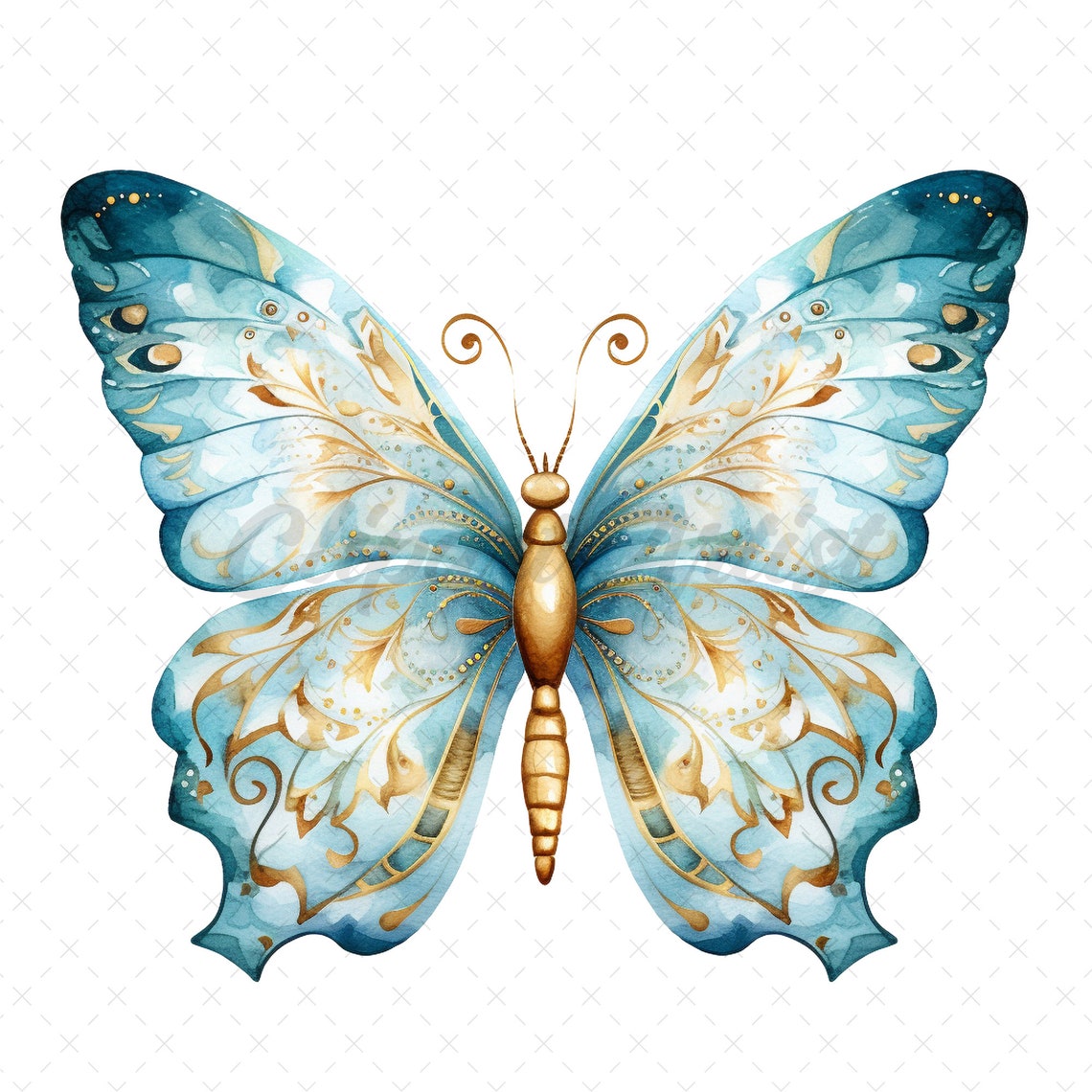 20 Highquality Blue Gold Butterfly Clipart Blue Butterfly Digital