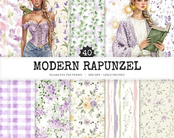 Rapunzel Floral Seamless Pattern, Fairytale Scrapbook Paper (Digital Download)