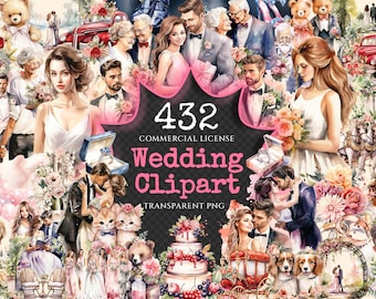 Wedding Watercolor Clipart Bundle – 428+ PNG Graphics (Digital Download)