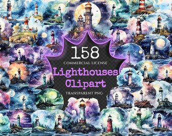 Lighthouses Watercolor Clipart Bundle – 154+ PNG Images (Digital Download)