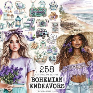 Bohemian Endeavors Watercolor Clipart Set - 255+ transparent PNG, Desert boho graphics, Southwestern png, Commercial use, Digital download