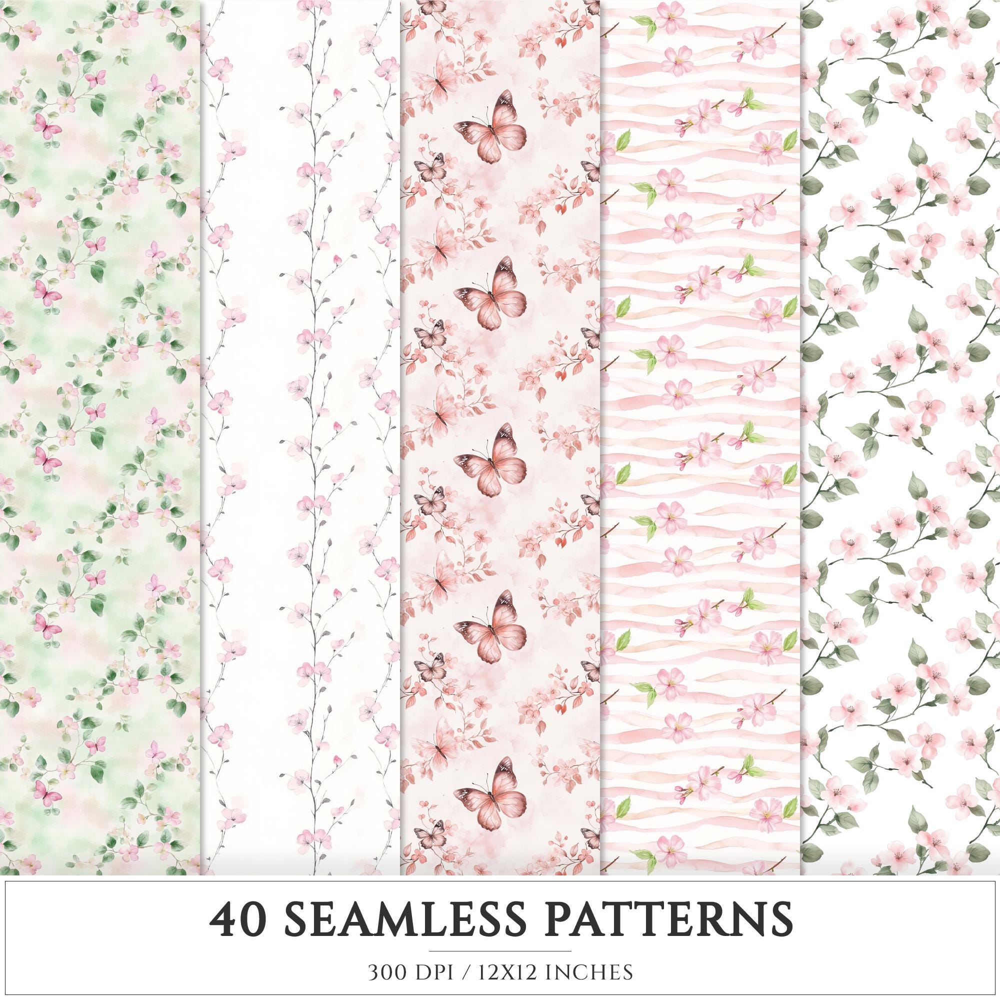 Spring Floral Seamless Patterns, JPEG, Digital Scrapbook Paper (digital ...
