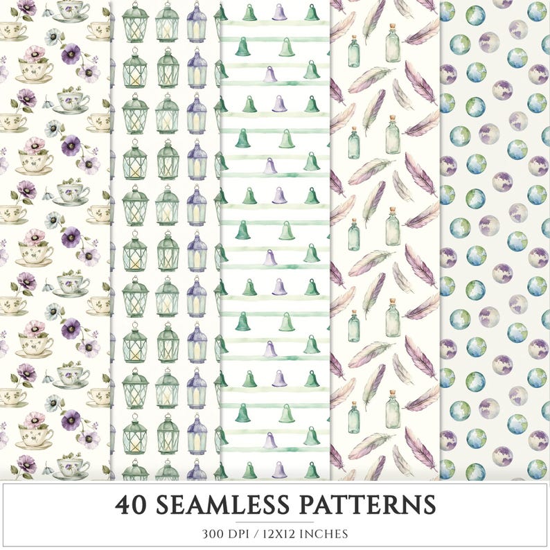 Arcane Reading Seamless Patterns, Magical Book, Poppy Floral, Forest ...