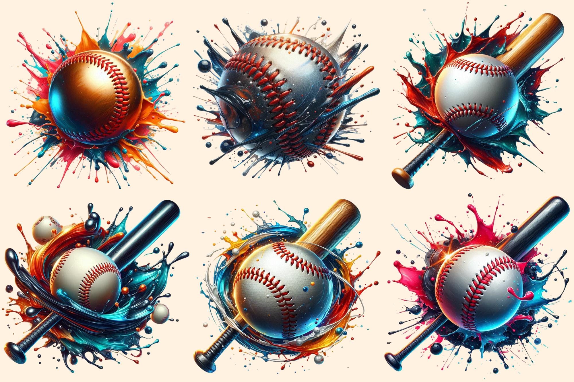 Vibrant Baseball Graphics Clipart – 30 PNG, Sports Printables (digital ...