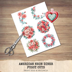 American Neon Diner Floral Arrangements, Carnation Floral PNG, Carnation Bouquet, Flowers, Decor, Ornaments, Flower Art, Digital download