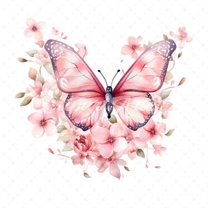 20 High-Quality Pink Floral Butterfly Clipart - Pink butterfly digital watercolor JPG instant download for commercial use - Digital download