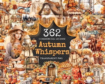 Watercolor Autumn Clipart Bundle – 360+ PNG Graphics (Digital Download)