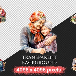 Grandmothers Watercolor Clipart Bundle - 785+ transparent PNG, Warm grandma graphics, Cherished family png, Commercial use, Digital download