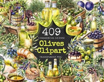 Watercolor Olives Clipart Bundle – Mediterranean Illustrations (Digital Download)