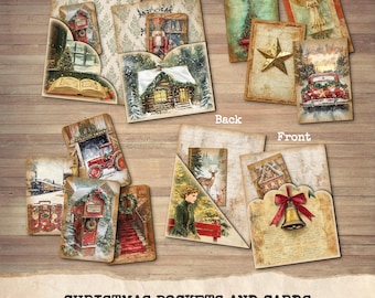 Vintage Christmas Pockets and Cards - Ephemera Kit (Digital Download)