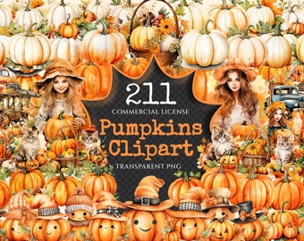 Pumpkin Watercolor Clipart – 205+ Autumn Illustrations (Digital Download)