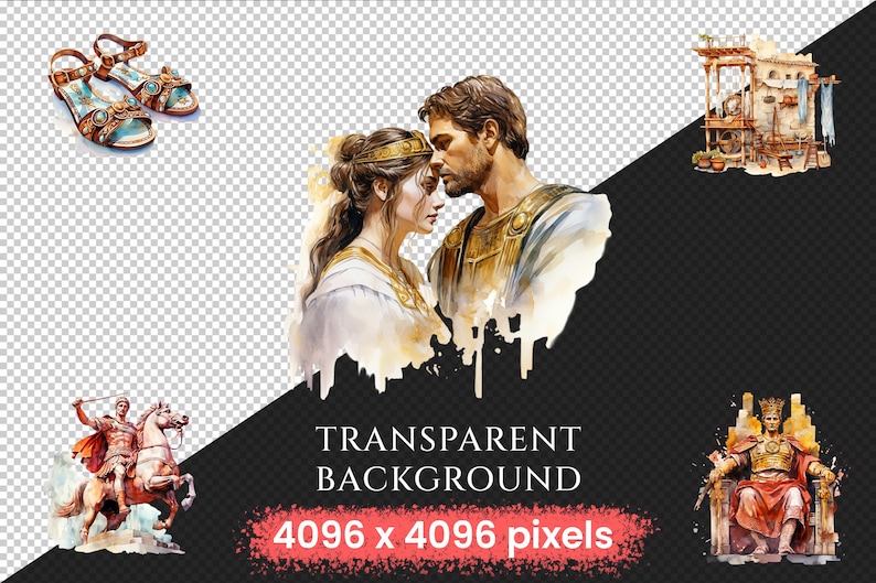 Ancient Rome Watercolor Clipart Bundle - 860+ transparent PNG, Classical empire graphics, Ancient roman, Commercial use, Digital download