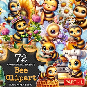 Bee PNG Clipart Collection - 72 PNG, Busy honeybee illustrations, Cute bee printables, Commercial use, Digital download
