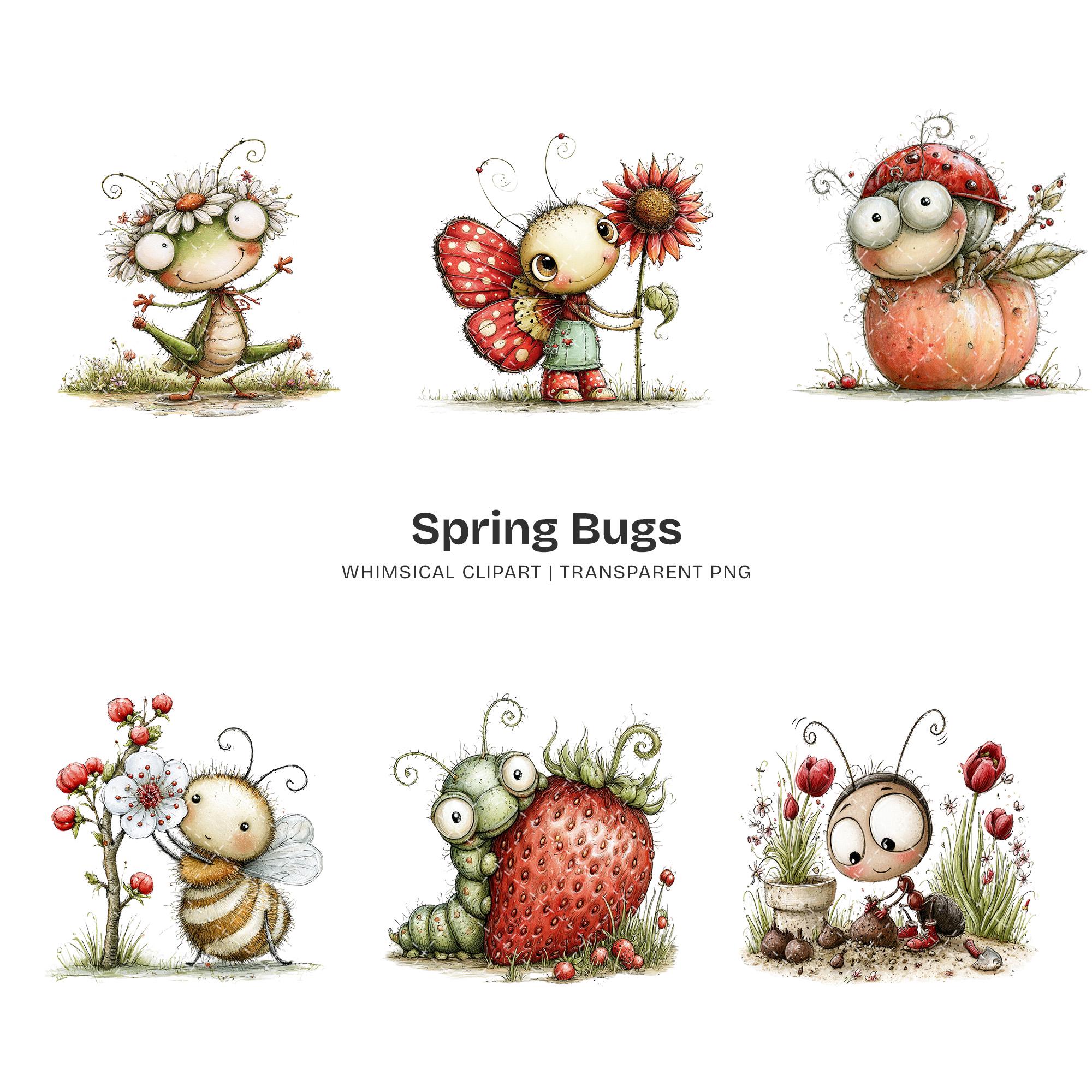Spring Bug Artwork Spring Bugs Whimsical Clipart – 66 PNG Graphics (digital Download) - Etsy