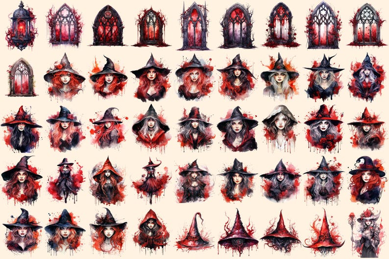 Gothic Witches Watercolor Clipart Bundle – Fantasy PNG Graphics ...