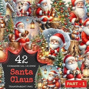 Santa Claus PNG Clipart Collection - 42 PNG, Christmas santa illustrations, Festive printables, Commercial use, Digital download