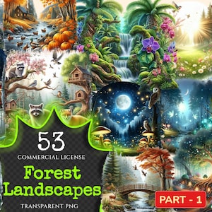 Forest Landscapes PNG Clipart Collection - 53 PNG, Peaceful woodland illustrations, Nature printable, Commercial use, Digital download