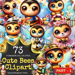 Cute Bees PNG Clipart Collection - 73 PNG, Charming honeybee graphics, Sweet bee printables, Commercial use, Digital download