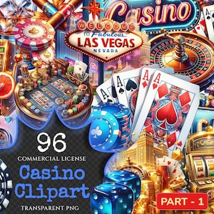 Casino PNG Clipart Collection - 96 PNG, Bold casino graphics, Colorful gambling printables, Commercial use, Digital download
