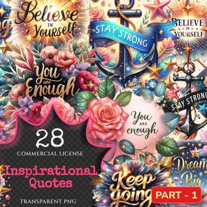 Inspirational Quotes PNG Clipart Collection - 28 PNG, Uplifting graphics, Inspirational quotes art, Commercial use, Digital download
