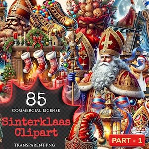 Sinterklaas PNG Clipart Collection - 85 PNG, Holiday tradition illustrations, Saint nicholas art, Commercial use, Digital download
