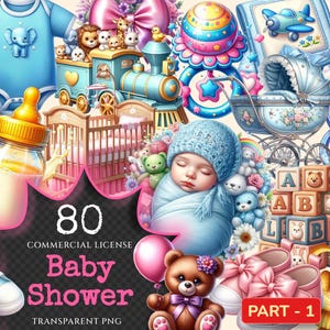Baby Shower PNG Clipart Collection - 80 PNG, Adorable kids&#39; party illustrations, Festive printables, Commercial use, Digital download