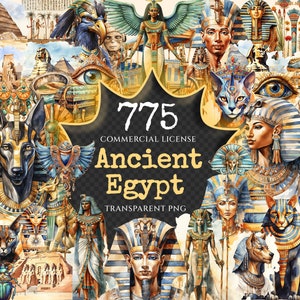 Ancient Egypt Watercolor Clipart Bundle - 770+ transparent PNG, Egyptian illustrations, Pharaohs graphics, Commercial use, Digital download