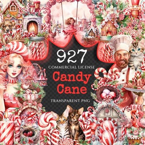 Candy Cane Watercolor Clipart Bundle - 923+ transparent PNG, Holiday treats graphics, Christmas png art, Commercial use, Digital download