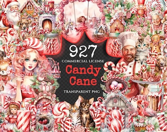 Watercolor Candy Cane Clipart – Christmas Holiday PNG Graphics (Digital Download)