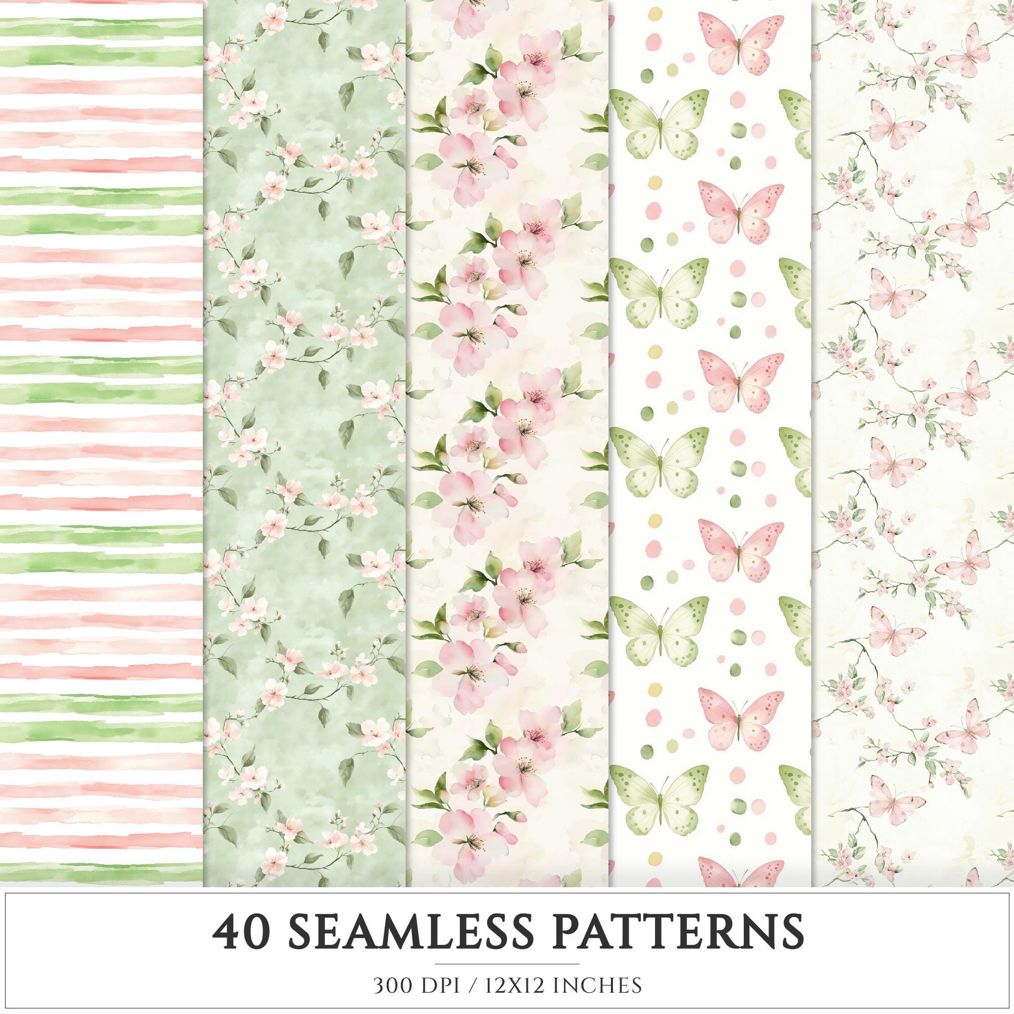 Spring Floral Seamless Patterns, JPEG, Digital Scrapbook Paper (digital ...