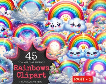 Rainbows PNG Clipart Collection – 45 Vibrant Illustrations (Digital Download)