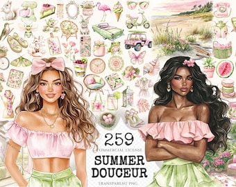 Watercolor Summer Clipart Set – 255+ Bloomy PNG Images (Digital Download)
