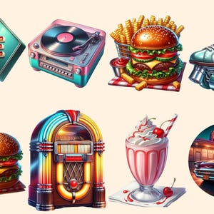 50's Diner Clipart – Retro Graphics PNG Collection (digital Download ...