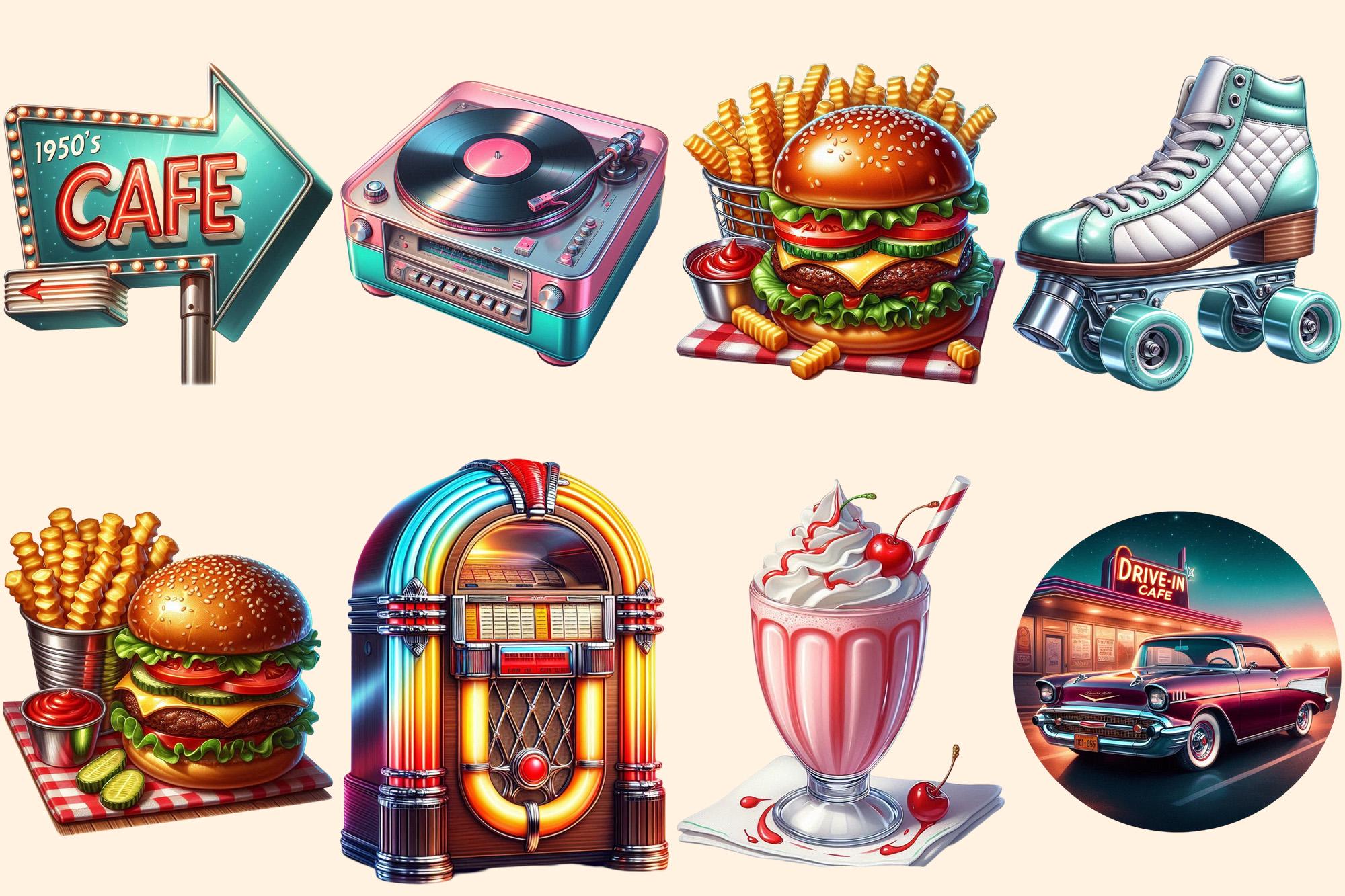 50's Diner Clipart – Retro Graphics PNG Collection (digital Download ...