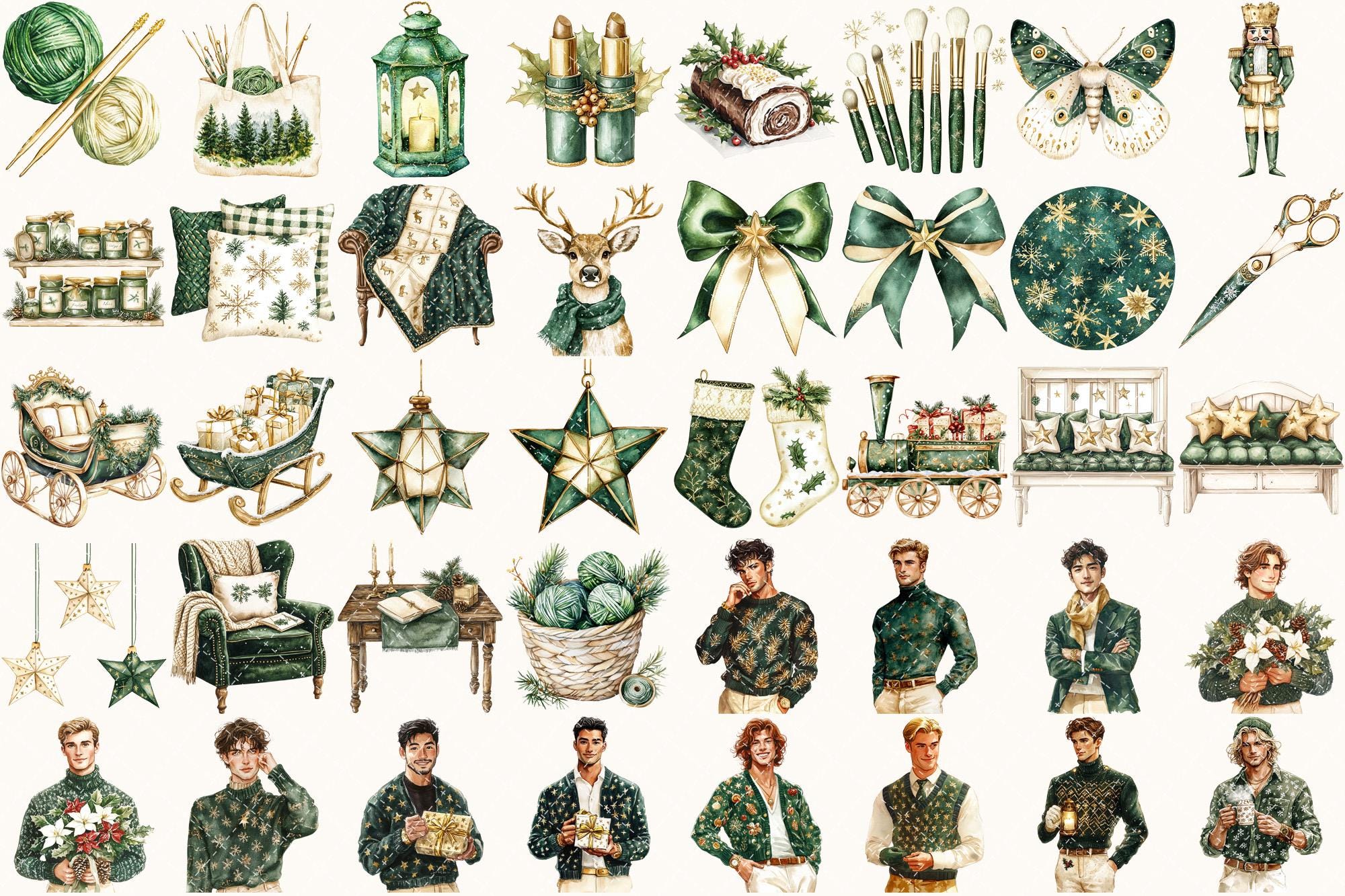 Cozy Yuletide Watercolor Clipart Set – 275+ PNG Graphics (digital ...