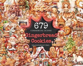 Watercolor Gingerbread Cookies Clipart – 675+ Festive PNG Images (Digital Download)