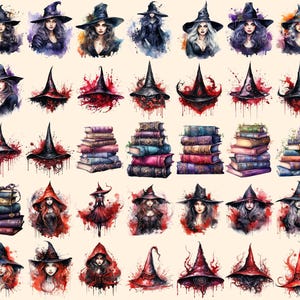 Gothic Witches Watercolor Clipart Bundle – Fantasy PNG Graphics ...