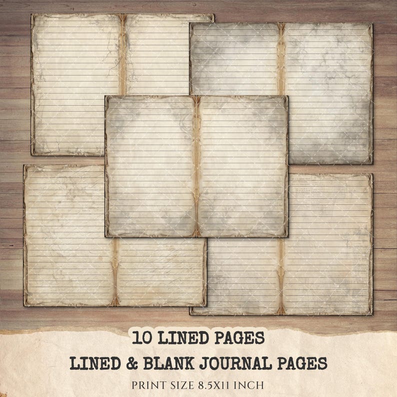 Vintage Lined Junk Journal Paper - 20 Printable Ephemera Pages (digital ...