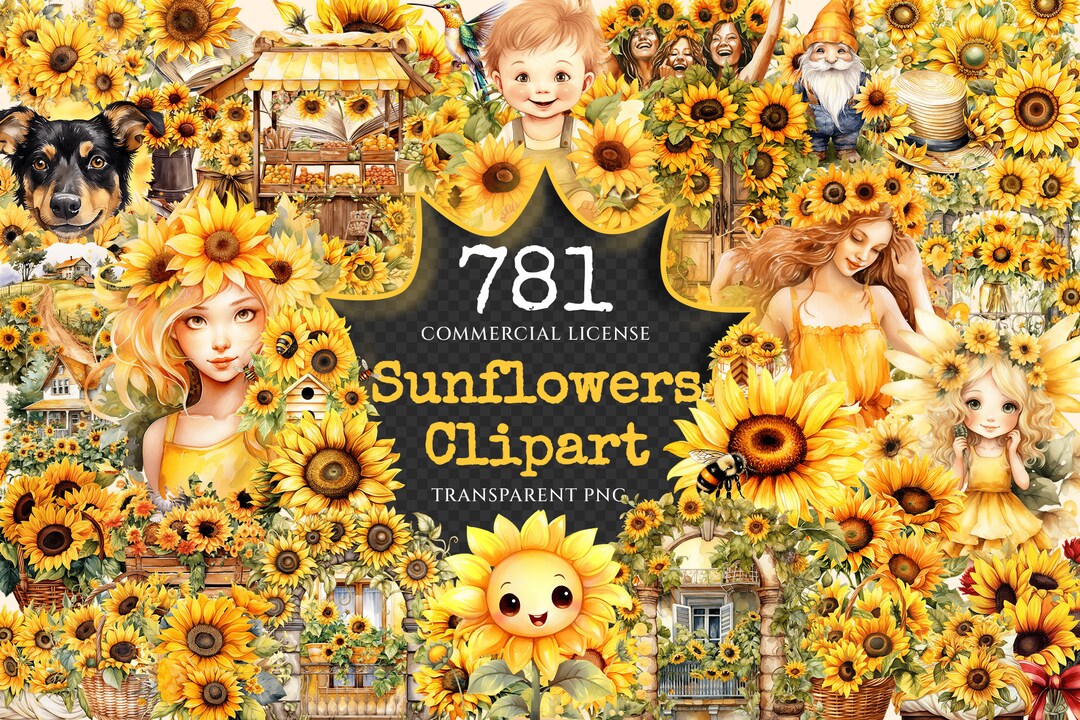 Watercolor Sunflower Clipart Bundle – 776+ PNG Files (digital Download ...