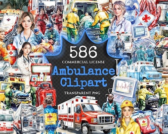 Watercolor Ambulance Clipart Bundle - 583+ PNG Images (Digital Download)