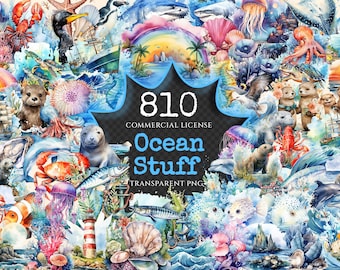 Ocean Watercolor Clipart Bundle - 800+ PNG Designs (Digital Download)