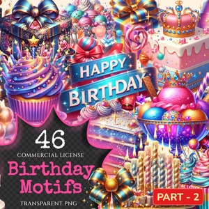 Birthday Motifs (P-2) PNG Clipart Collection - 46 PNG, Festive celebration graphics, Party themed png, Commercial use, Digital download