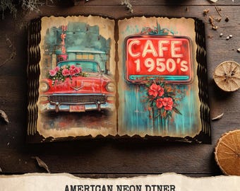 1950s Diner Junk Journal Pages – Retro Restaurant Scrapbook (Digital Download)