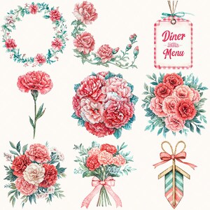 American Neon Diner Floral Arrangements, Carnation Floral PNG, Carnation Bouquet, Flowers, Decor, Ornaments, Flower Art, Digital download