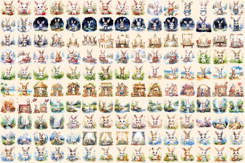 Watercolor Bunny Clipart – 1018+ Rabbit PNG Images (digital Download - Etsy