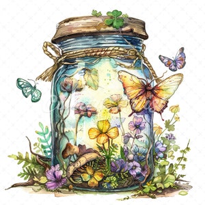 20 High-Quality Fairy Jars Clipart - Fairy jars digital watercolor JPG instant download for commercial use - Digital download