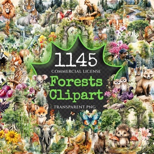 Forests Clipart Bundle - 1140+ transparent PNG, Woodland Landscape clipart, Nature Scenes graphics, Commercial use, Digital download
